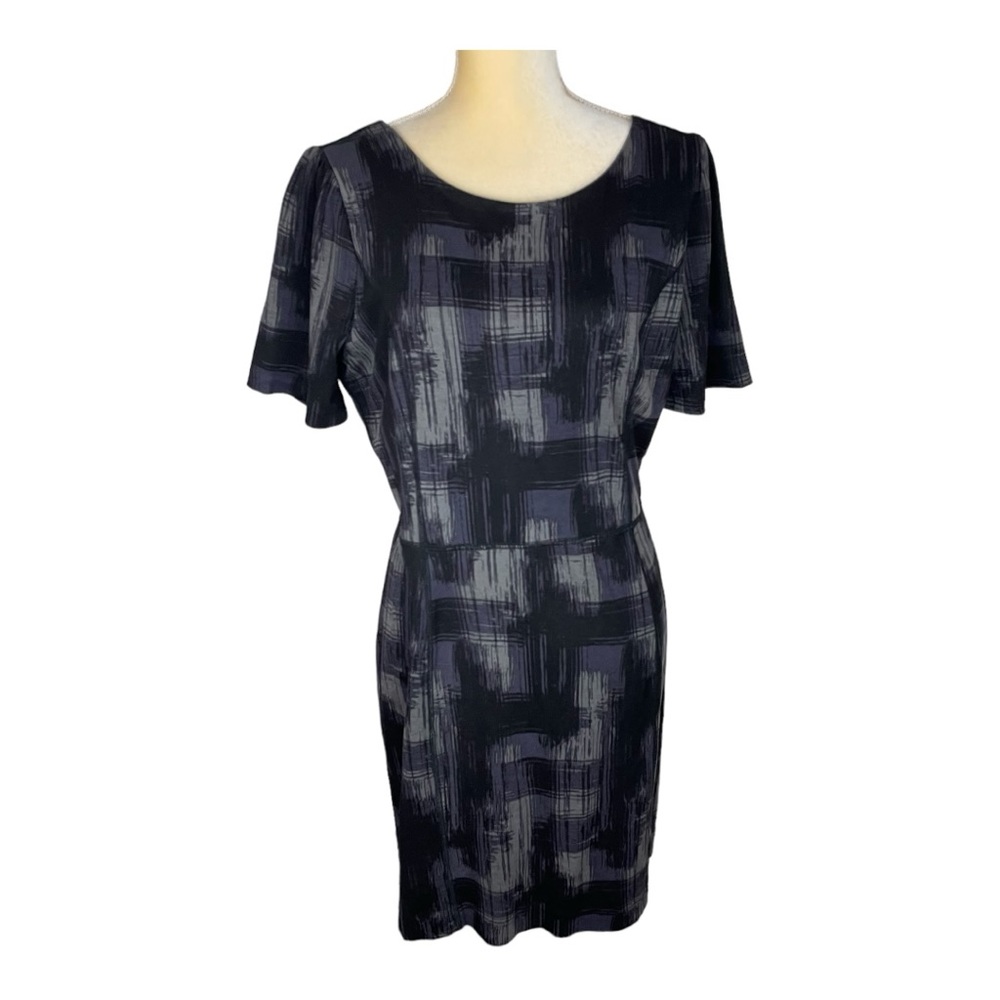BANANA Republic Black Gray Plaid Sheath Dress Short Sleeve‎ Size 14